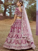 Purple Pure silk Moti, Coding embroidery Semi-Stitched Bridel Lehenga choli ,Unstitched Blouse & Dupatta - Image 4