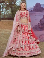 Red Pure silk Moti, Sequins embroidery Semi-Stitched Bridel Lehenga choli , Unstitched Blouse & Dupatta - Image 5