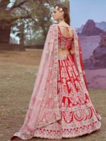 Red Pure silk Moti, Sequins embroidery Semi-Stitched Bridel Lehenga choli , Unstitched Blouse & Dupatta - Image 4