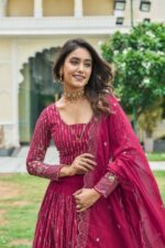 Women's Rani Pink Faux Georgette Sequins Embroidered Lehenga Choli Set - Image 3