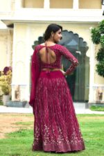 Women's Rani Pink Faux Georgette Sequins Embroidered Lehenga Choli Set - Image 2