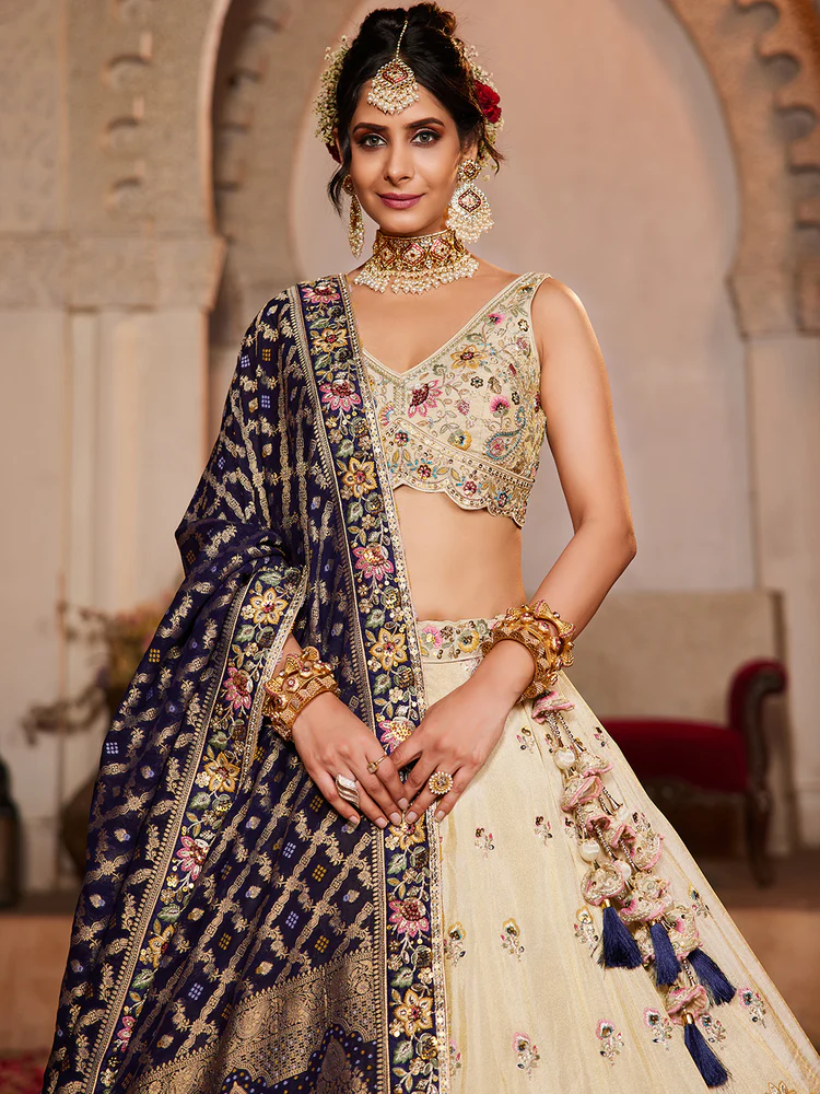 NAVY BLUE - Tissue Fabric Sequinse embroidery Semi-Stitched Lehenga choli & Dupatta - Image 4