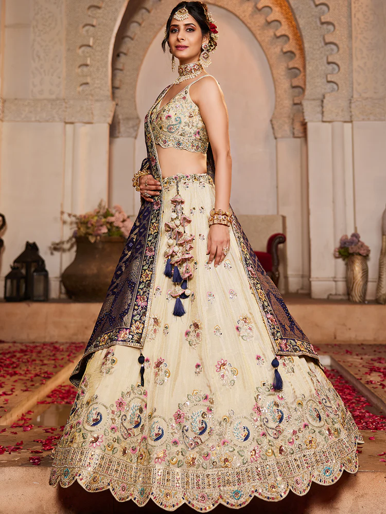 NAVY BLUE - Tissue Fabric Sequinse embroidery Semi-Stitched Lehenga choli & Dupatta - Image 3