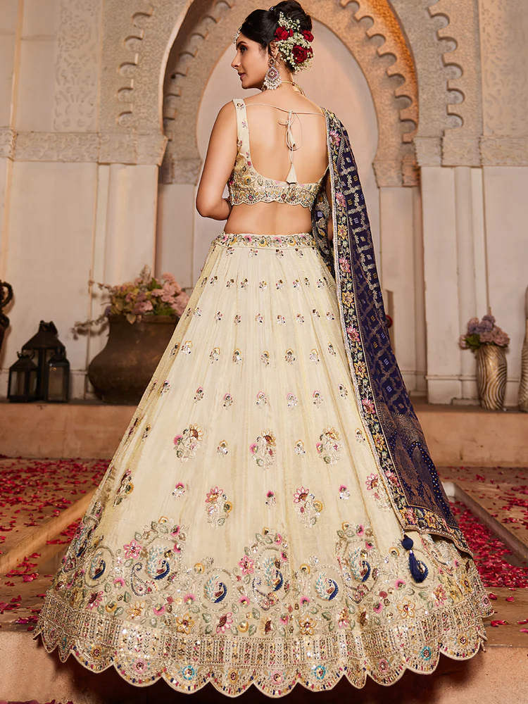 NAVY BLUE - Tissue Fabric Sequinse embroidery Semi-Stitched Lehenga choli & Dupatta - Image 2