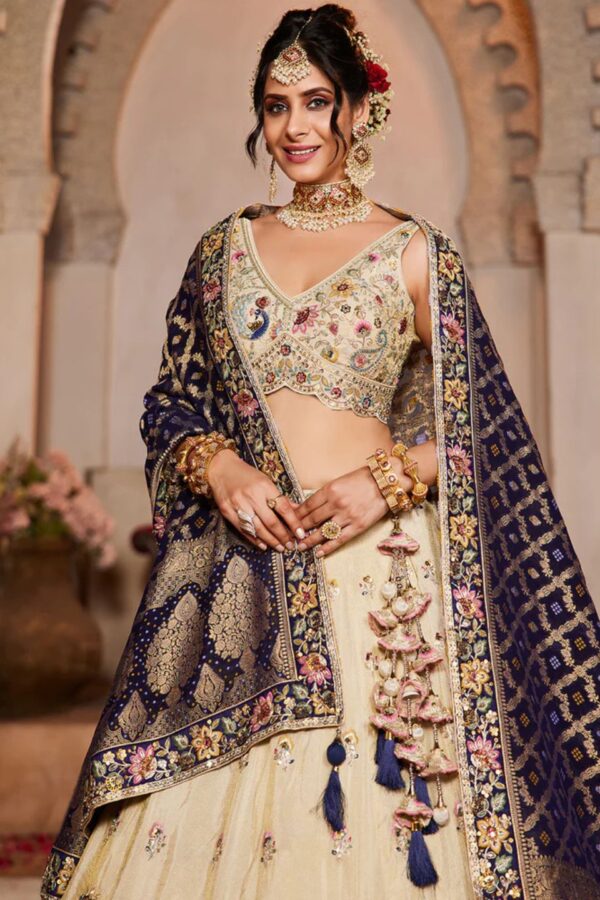 NAVY BLUE - Tissue Fabric Sequinse embroidery Semi-Stitched Lehenga choli & Dupatta