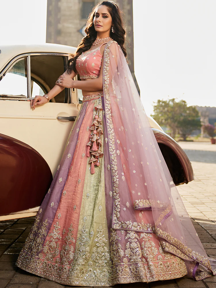 LAVENDER - Tissue FabricSequinse embroidery Semi-Stitched Lehenga choli & Dupatta - Image 6