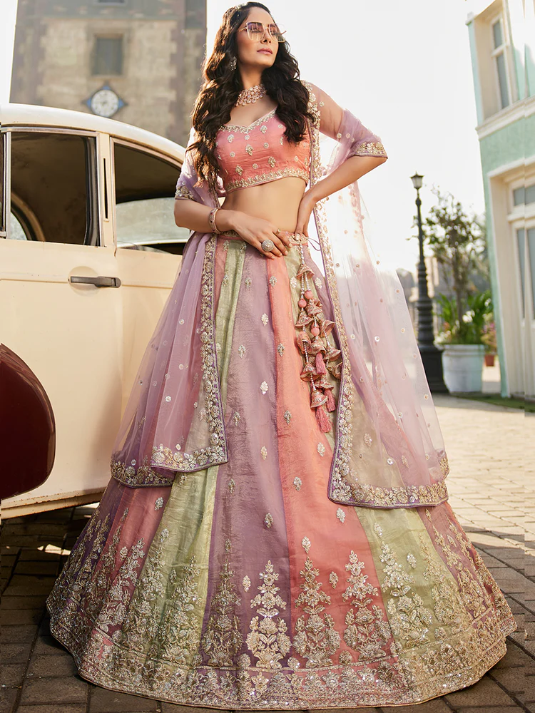 LAVENDER - Tissue FabricSequinse embroidery Semi-Stitched Lehenga choli & Dupatta - Image 5