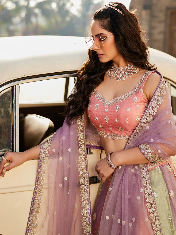 LAVENDER - Tissue FabricSequinse embroidery Semi-Stitched Lehenga choli & Dupatta - Image 3