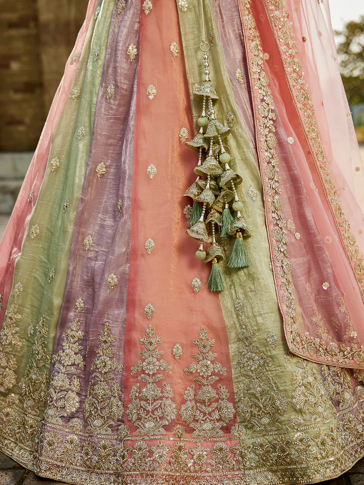 PINK - Tissue FabricSequinse embroidery Semi-Stitched Lehenga choli & Dupatta - Image 6