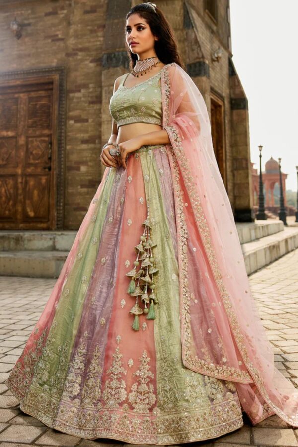 PINK - Tissue FabricSequinse embroidery Semi-Stitched Lehenga choli & Dupatta