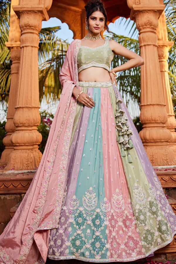 PINK - Chinnon Fabric Sequinse Embroidery Semi-Stitched Lehenga Choli & Dupatta