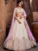 CREAM - Georgette Fabric Sequins Embroidery Semi-Stitched Lehenga Choli & Dupatta