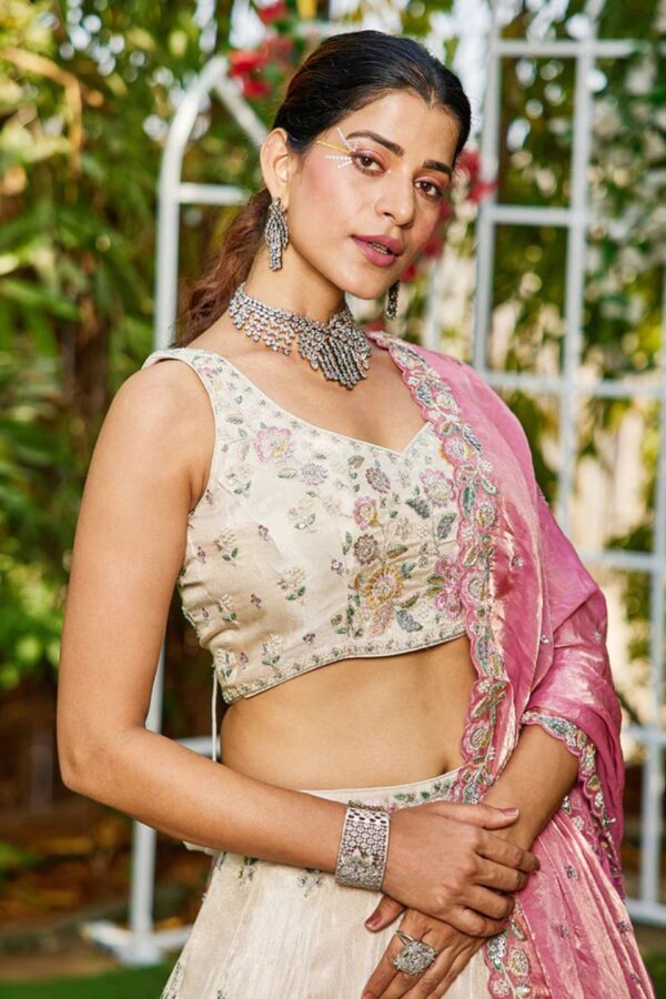 PINK - Tissue Fabric with Sequinse & Thread embroidery Semi-Stitched Lehenga choli & Dupatta