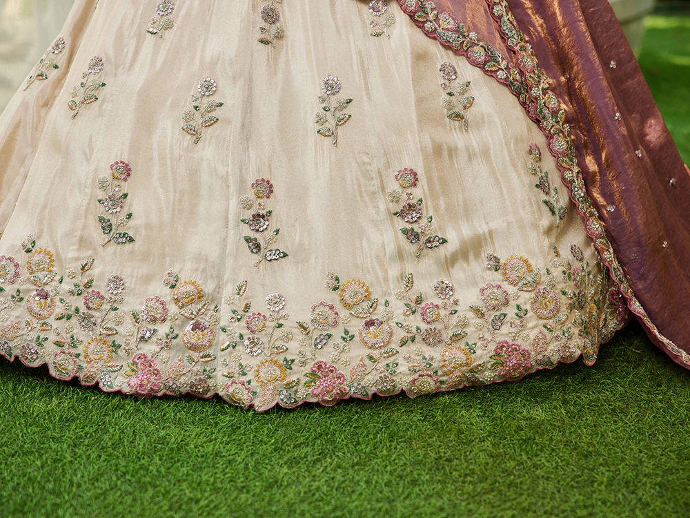 PURPLE - Tissue Fabric with Sequinse & Thread embroidery Semi-Stitched Lehenga choli & Dupatta - Image 2