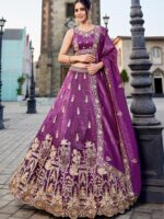 BURGUNDY - Tissue Fabric Handwork Cutdana Embroidery Semi-Stitched Lehenga Choli & Dupatta