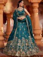 TEAL - Tissue Fabric Handwork cutdana embroidery Semi-Stitched Lehenga choli & Dupatta