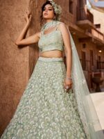 LIMEGREEN - Net Fabric Sequinse Embroidery Semi-Stitched Lehenga Choli & Dupatta