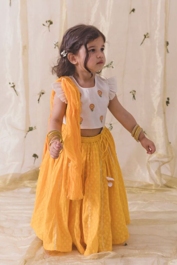 Tiber Taber Girls Embroidered Cotton Ready To Wear Lehenga & Blouse With Dupatta