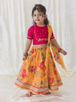 Tiber Taber Girls Embroidered Pure Cotton Ready to Wear Lehenga & Blouse With Dupatta