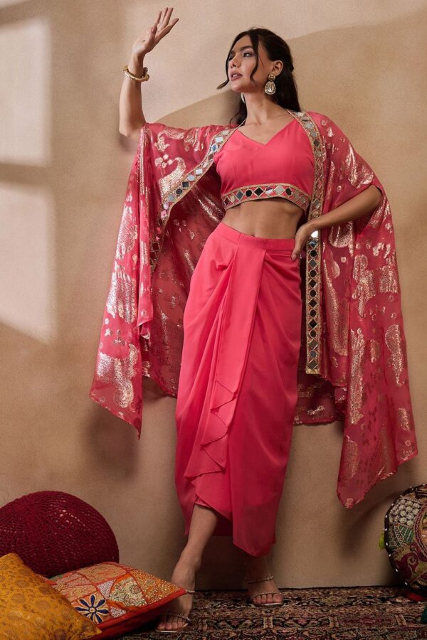 MABISH by Sonal Jain Embellished V-Neck Sleeveless Top With Skirt With Shrug