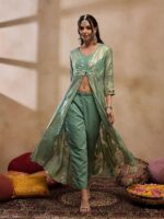 MABISH by Sonal Jain V-Neck Embroidered Top with Trouser and Shrug
