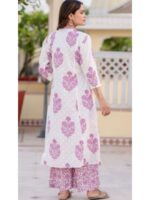 Floral Printed Pleated Pure Cotton A-Line Kurta with Palazzos & Dupatta - Image 2