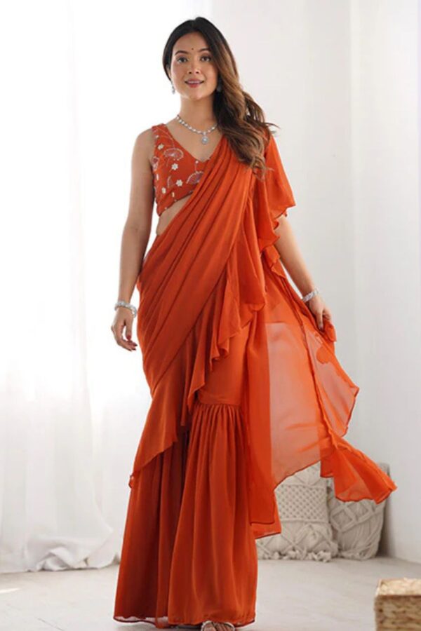 Rust Color Faux Georgette Fancy Sharara Saree