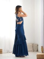 Teal Blue Color Faux Georgette Fancy Sharara Saree - Image 3