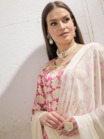 Shae by SASSAFRAS Floral Printed Round Neck Straight Kurta With Sharara & Dupatta - Image 2
