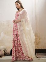 Shae by SASSAFRAS Floral Printed Round Neck Straight Kurta With Sharara & Dupatta - Image 4