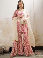 Shae by SASSAFRAS Floral Printed Round Neck Straight Kurta With Sharara & Dupatta - Image 5