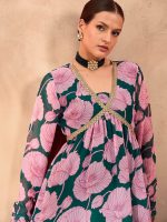 Shae by SASSAFRAS Floral Printed V-Neck Zari Anarkali Kurti With Sharara - Image 2