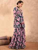 Shae by SASSAFRAS Floral Printed V-Neck Zari Anarkali Kurti With Sharara - Image 3