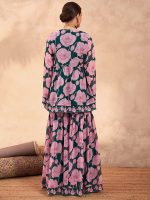 Shae by SASSAFRAS Floral Printed V-Neck Zari Anarkali Kurti With Sharara - Image 4