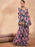 Shae by SASSAFRAS Floral Printed V-Neck Zari Anarkali Kurti With Sharara - Image 6