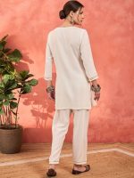 Shae by SASSAFRAS Floral Yoke Design Thread Work Notch Neck Short Kurti With Trousers - Image 4