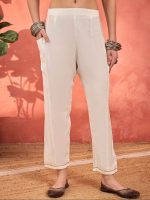 Shae by SASSAFRAS Floral Yoke Design Thread Work Notch Neck Short Kurti With Trousers - Image 7