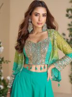 Blue Bandhej Print Jacketed Top Bottom Set - Image 3
