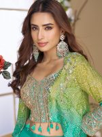 Blue Bandhej Print Jacketed Top Bottom Set - Image 2