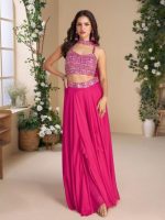 Pink Silk Embroidered Choli Palazzo Set With Dupatta