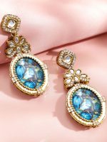 Rubans 18K Gold-Plated Quartz Studded Oval Shaped Drop Earrings - Image 3