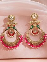 Rubans 22K Gold-Plated Artificial Stones Studded And Beaded Crescent Shaped Drop Earrings - Image 3