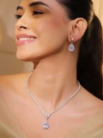 Rubans Rhodium-Plated Crystal Clear Cubic Zirconia Studded Necklace Set