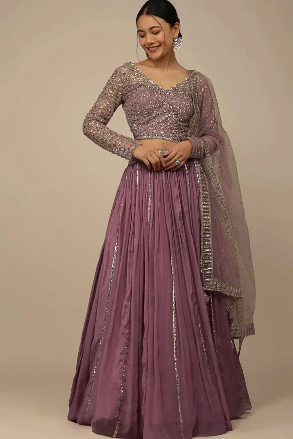 Glamorous Pink Sequins Georgette Reception Wear Lehenga Choli