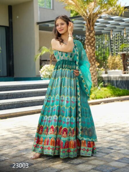 Beautiful Digital Printed Ethnic Wear Fully Flared Gown Set Collection