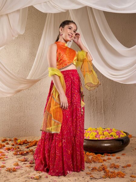 pspeaches Girls Printed Ready to Wear Lehenga & Blouse With Dupatta