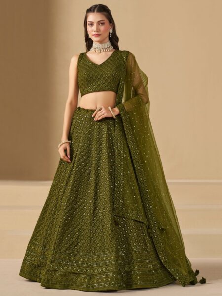 Mehendi Bridesmaid Unstitched Blouse & Semi-Stitched Lehenga Choli