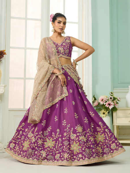 Burgundy- Georgette Fabric Sequins embroidery Semi-Stitched Lehenga & Unstitched Blouse With Dupatta