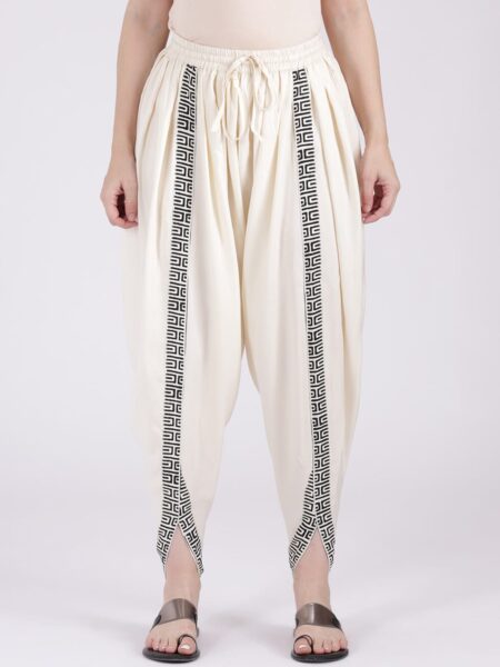 9rasa Women Off White Dhoti Pants With Hand Block Print