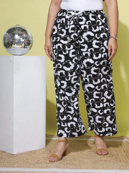 9shines Label Women Plus Size Abstract Printed Wide Leg Palazzos